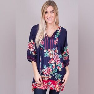 Johnny Was Floral Print Flowy Blouse